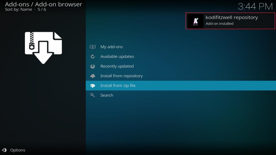 kodi-fitzwell-addon-installed
