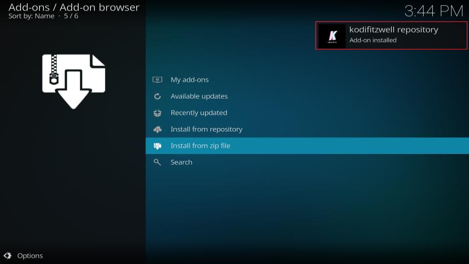 kodi-fitzwell-addon-installed