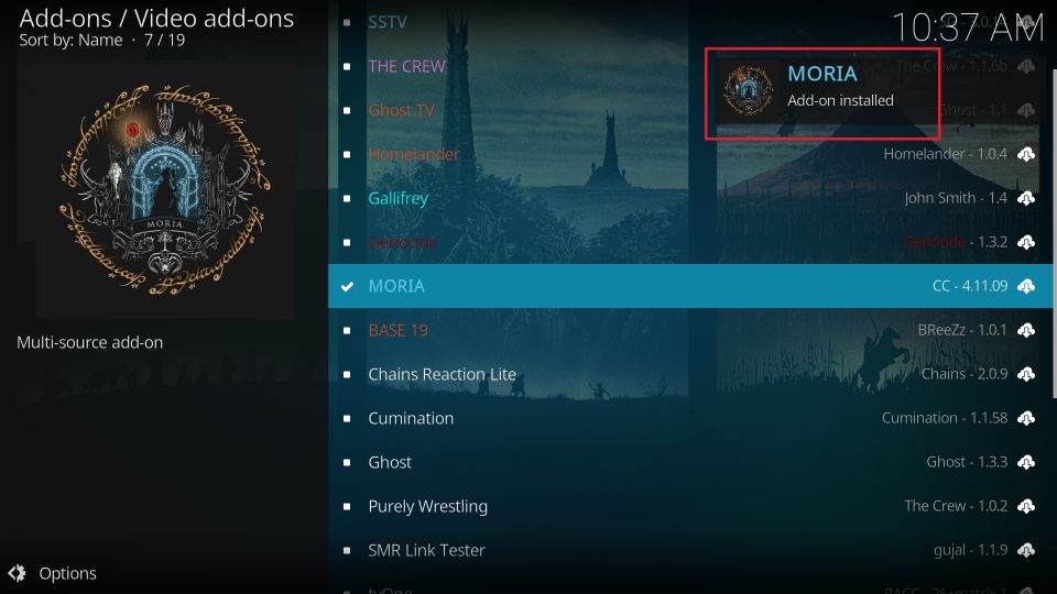moria addon installed