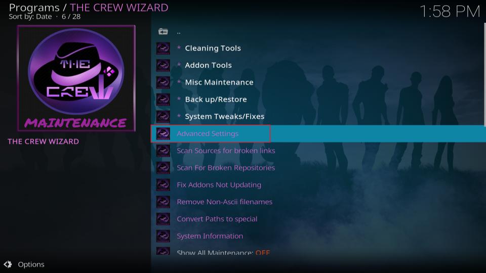 select advanced settings