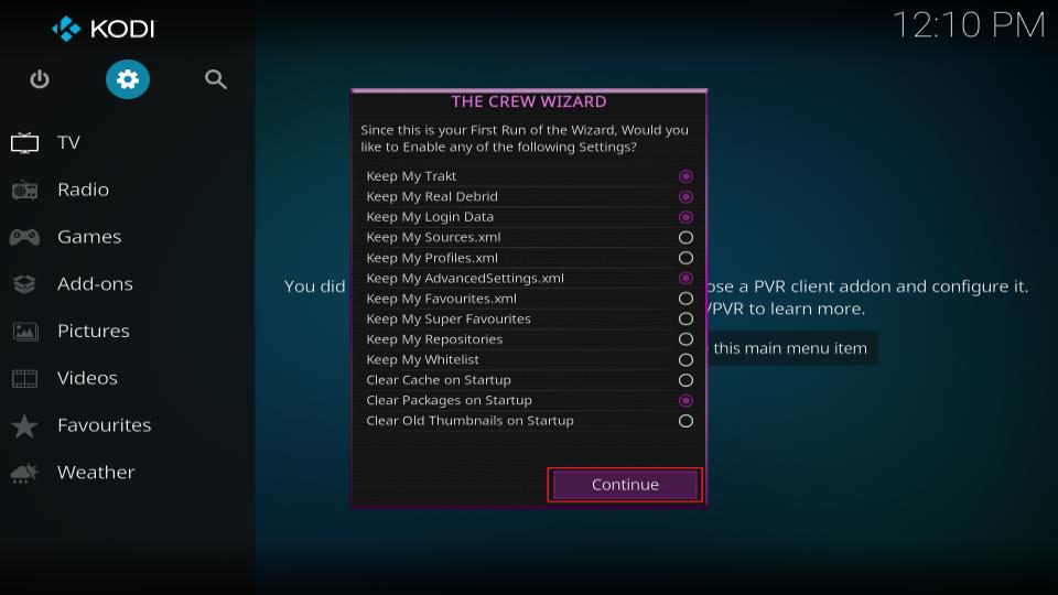 select continue