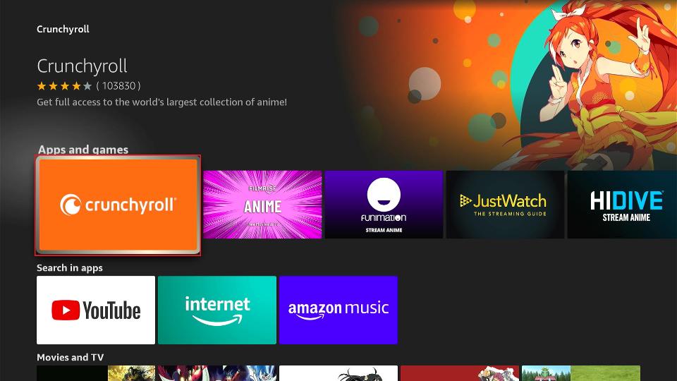 select crunchyroll tile