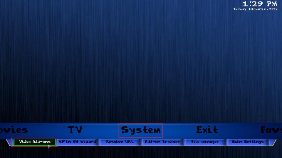 select system video addons