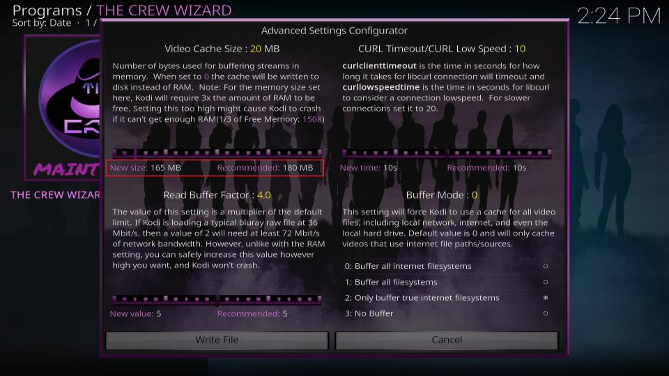 select video cache size
