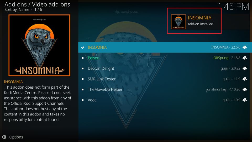 insomnia addon installed