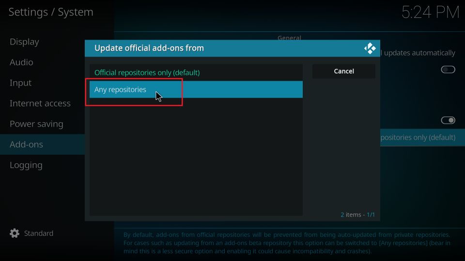select any repository