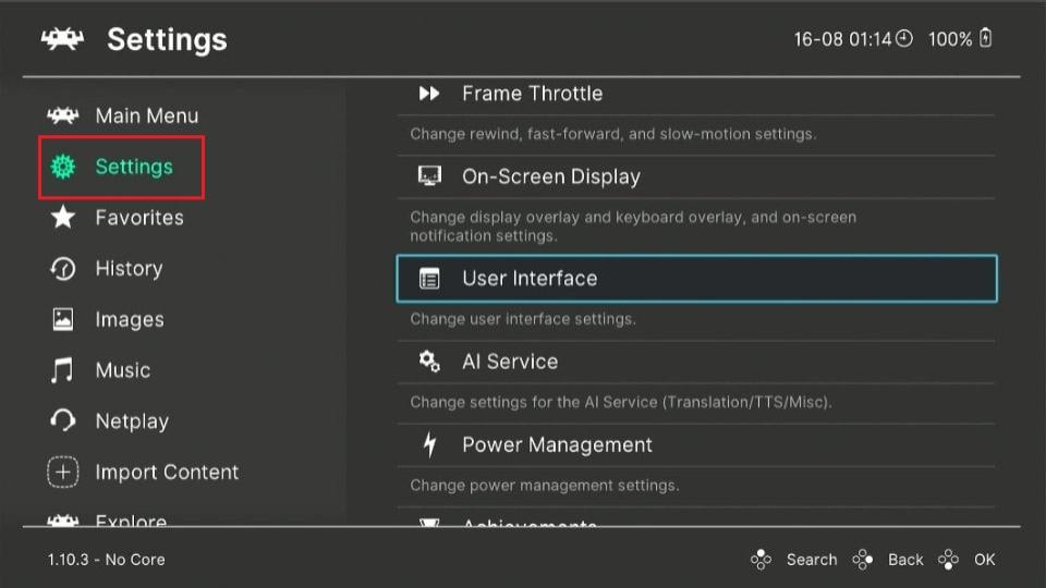 select settings